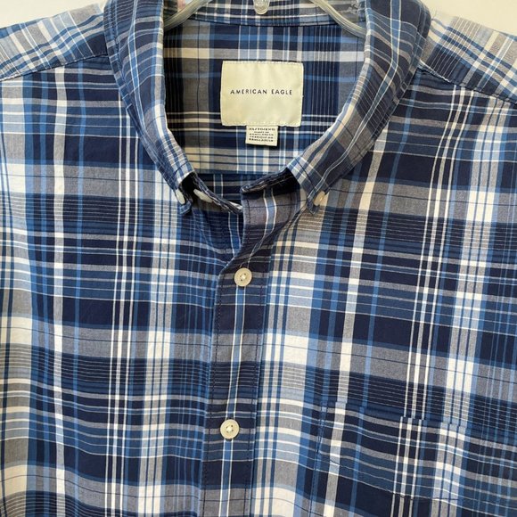American Eagle Outfitters Blue Plaid Cotton Long Sleeve Button Down Shirt XL - Picture 4 of 8